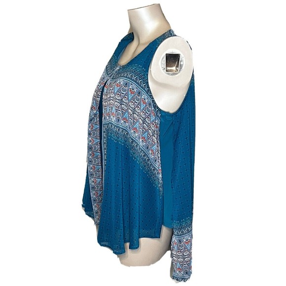 C EST 1946 Womens Sleeveless Shift Blouse Top Teal Sheer Layer Plus Size 18/20W - Picture 4 of 12